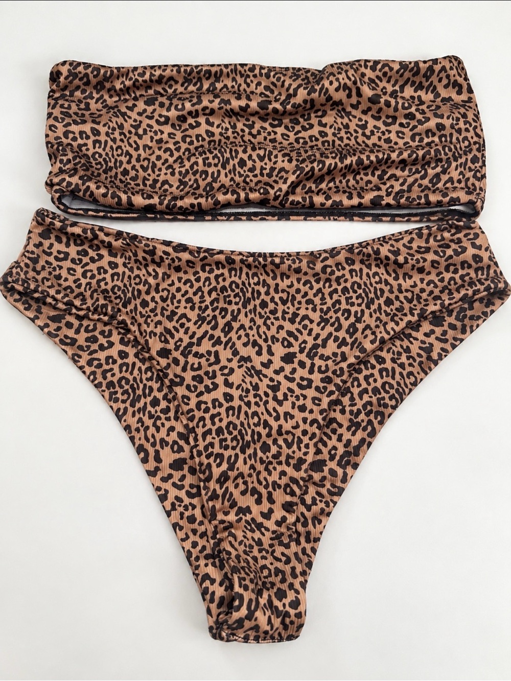 Leopard Print Bandeau Bikini Set - Brown